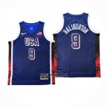 Maillot USA 2024 Tyrese Haliburton NO 9 Jeux Olympiques Bleu