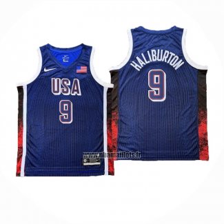 Maillot USA 2024 Tyrese Haliburton NO 9 Jeux Olympiques Bleu