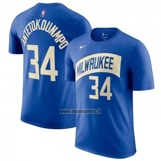 Maillot Manche Courte Milwaukee Bucks Giannis Antetokounmpo Ville 2023-24 Bleu