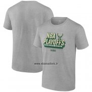 Maillot Manche Courte Milwaukee Bucks 2024 NBA Playoffs Gris