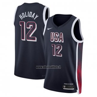 Maillot USA 2024 Justin Holiday NO 12 Bleu