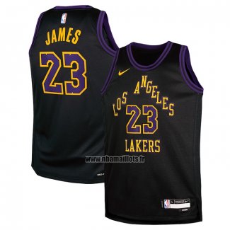 Maillot Enfant Los Angeles Lakers LeBron James NO 23 Ville 2023-24 Noir