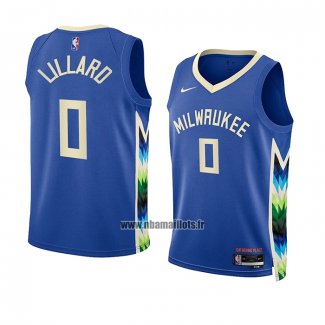 Maillot Enfant Milwaukee Bucks Damian Lillard NO 0 Ville 2022-23 Bleu