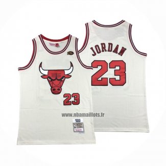 Maillot Chicago Bulls Michael Jordan NO 23 Mitchell & Ness Chainstitch Creme