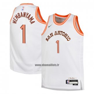 Maillot Enfant San Antonio Spurs Victor Wembanyama NO 1 Ville 2023-24 Blanc