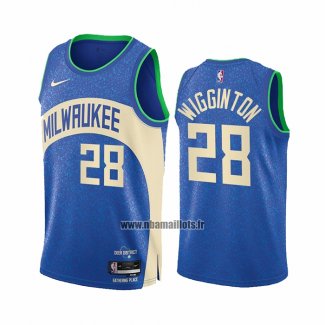 Maillot Milwaukee Bucks Lindell Wigginton NO 28 Ville 2023-24 Bleu