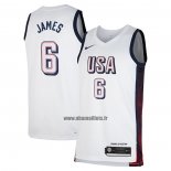 Maillot USA 2024 LeBron James NO 6 Blanc