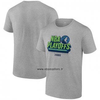 Maillot Manche Courte Minnesota Timberwolves 2024 NBA Playoffs Gris