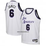 Maillot Enfant Los Angeles Lakers LeBron James NO 6 Ville 2022-23 Blanc