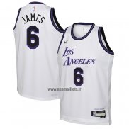 Maillot Enfant Los Angeles Lakers LeBron James NO 6 Ville 2022-23 Blanc