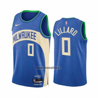 Maillot Milwaukee Bucks Damian Lillard NO 0 Ville 2023-24 Bleu