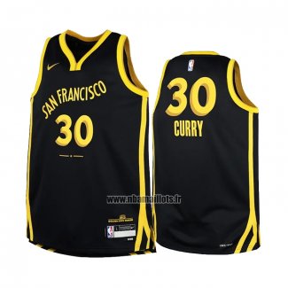 Maillot Enfant Golden State Warriors Stephen Curry NO 30 Ville 2023-24 Noir