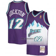 Maillot Enfant Utah Jazz John Stockton NO 12 Hardwood Classics Throwback 1996-97 Volet