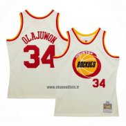 Maillot Houston Rockets Hakeem Olajuwon NO 32 Mitchell & Ness Chainstitch Creme