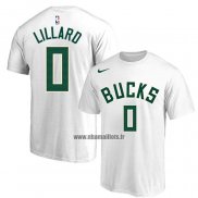 Maillot Manche Courte Milwaukee Bucks Damian Lillard Blanc