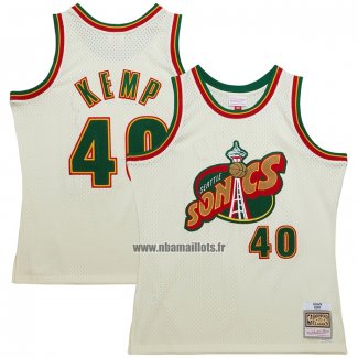 Maillot Seattle Supersonics Shawn Kemp NO 40 Mitchell & Ness Chainstitch Creme