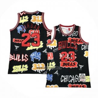 Maillot Chicago Bulls Michael Jordan NO 23 Slap Sticker Mitchell & Ness 1997-98 Noir