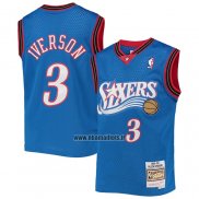 Maillot Enfant Philadelphia 76ers Allen Iverson NO 3 Mitchell & Ness 1999-00 Bleu