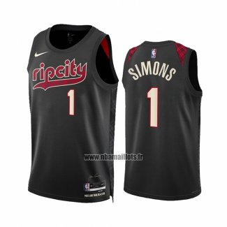 Maillot Portland Trail Blazers Anfernee Simons NO 1 Ville 2023-24 Noir