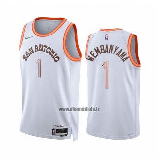 Maillot San Antonio Spurs Victor Wembanyama NO 1 Ville 2023-24 Blanc