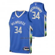 Maillot Enfant Milwaukee Bucks Giannis Antetokounmpo NO 34 Ville 2022-23 Bleu