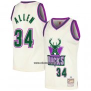 Maillot Milwaukee Bucks Ray Allen NO 34 Mitchell & Ness Chainstitch Creme