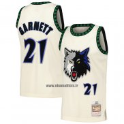 Maillot Minnesota Timberwolves Kevin Garnett NO 21 Mitchell & Ness Chainstitch Creme