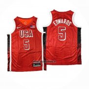 Maillot USA 2024 Anthony Edwards NO 5 Jeux Olympiques Rouge