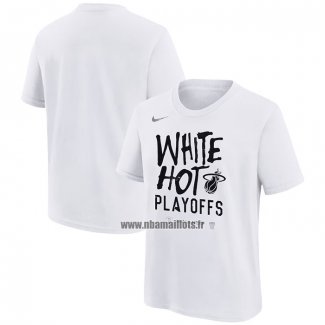 Maillot Manche Courte Miami Heat 2024 NBA Playoffs Mantra Blanc