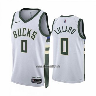 Maillot Milwaukee Bucks Damian Lillard NO 0 Association 2022-23 Blanc