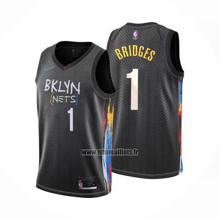 Maillot Brooklyn Nets Mikal Bridges NO 1 Ville 2022-23 Noir